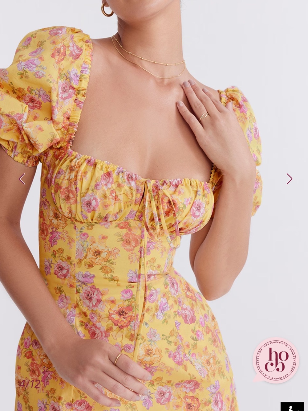 House of CB Yellow Floral Puff-Sleeve Maxi Dress with Sweetheart Bodice - Picture 4 of 13